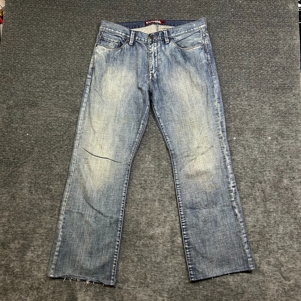 Express Rocco Bootcut Jeans Men's Blue Denim Pockets Slim Fit Low Rise - 34X32
